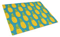 Pineapples on Teal Cutting Board Tempered Glass Kitchen Cutting Surface, Heat Resistant Chopping, Non-Slip Feet, Food Prep & Serving