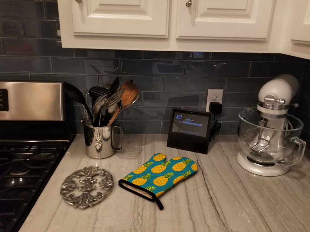 Pineapples on Teal Oven Mitt Heat Resistant Thick Oven Mitt for Hot Pans and Oven, Kitchen Mitt Protect Hands, Cooking Baking Glove