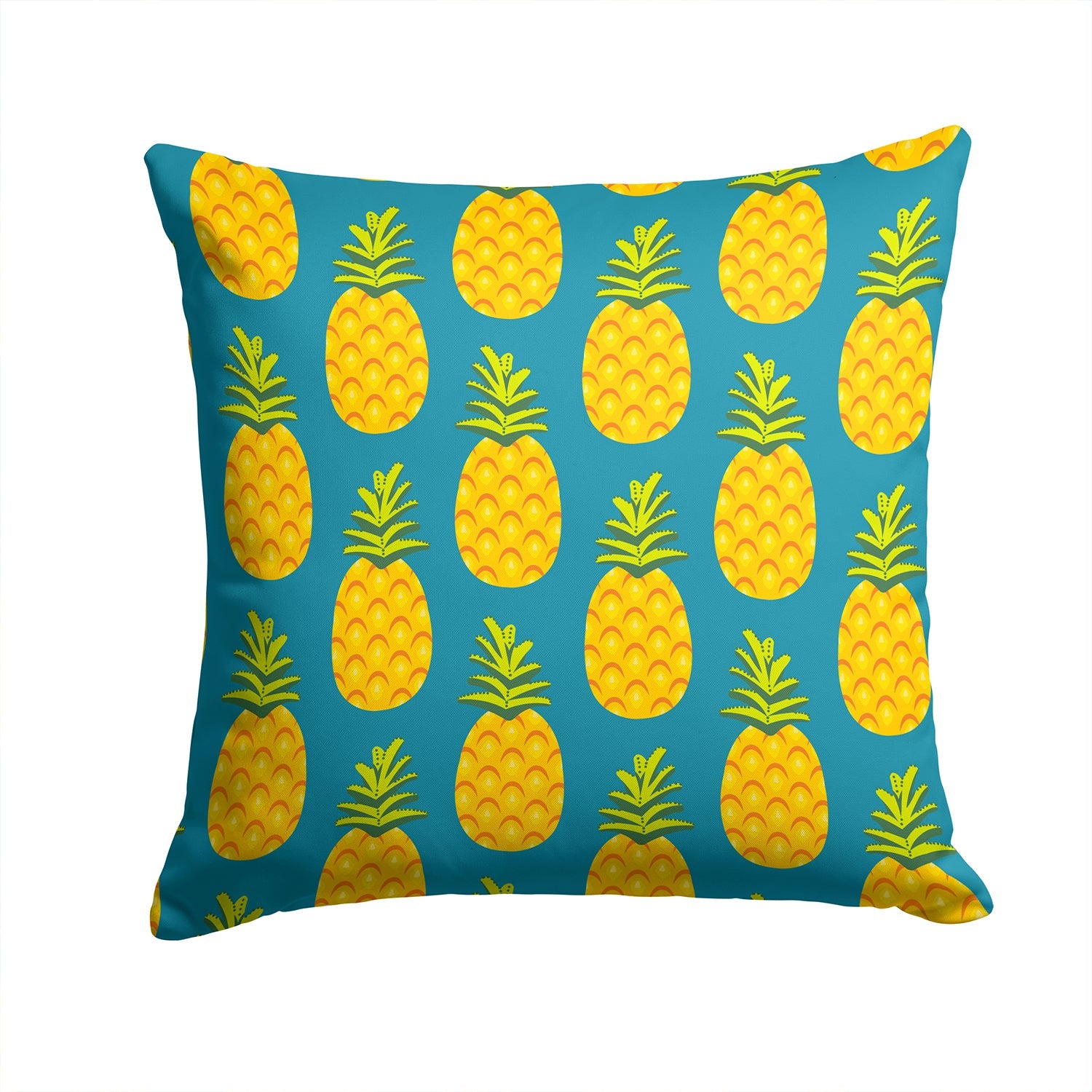 Pineapples on Teal Decorative Throw Pillow 14x14 Indoor Outdoor Accent Cushion, Fabric Cover with Insert for Sofa, Bed, Porch & Living Room