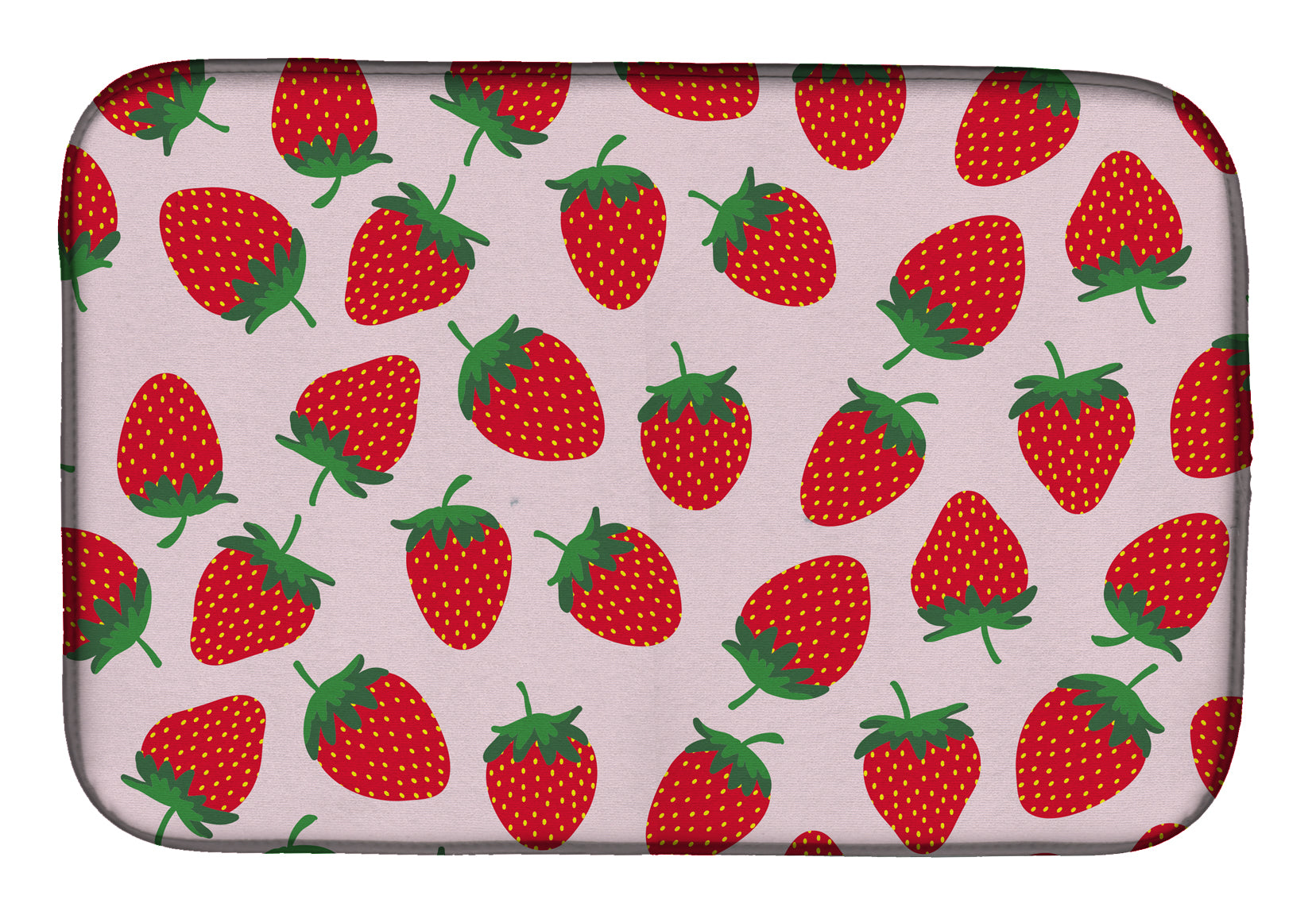 Strawberries on Pink Dish Drying Mat Absorbent Dish Drying Mat Pad for Kitchen Counter Dish Drainer Mat for Countertop, 14 x 21", Multicolor