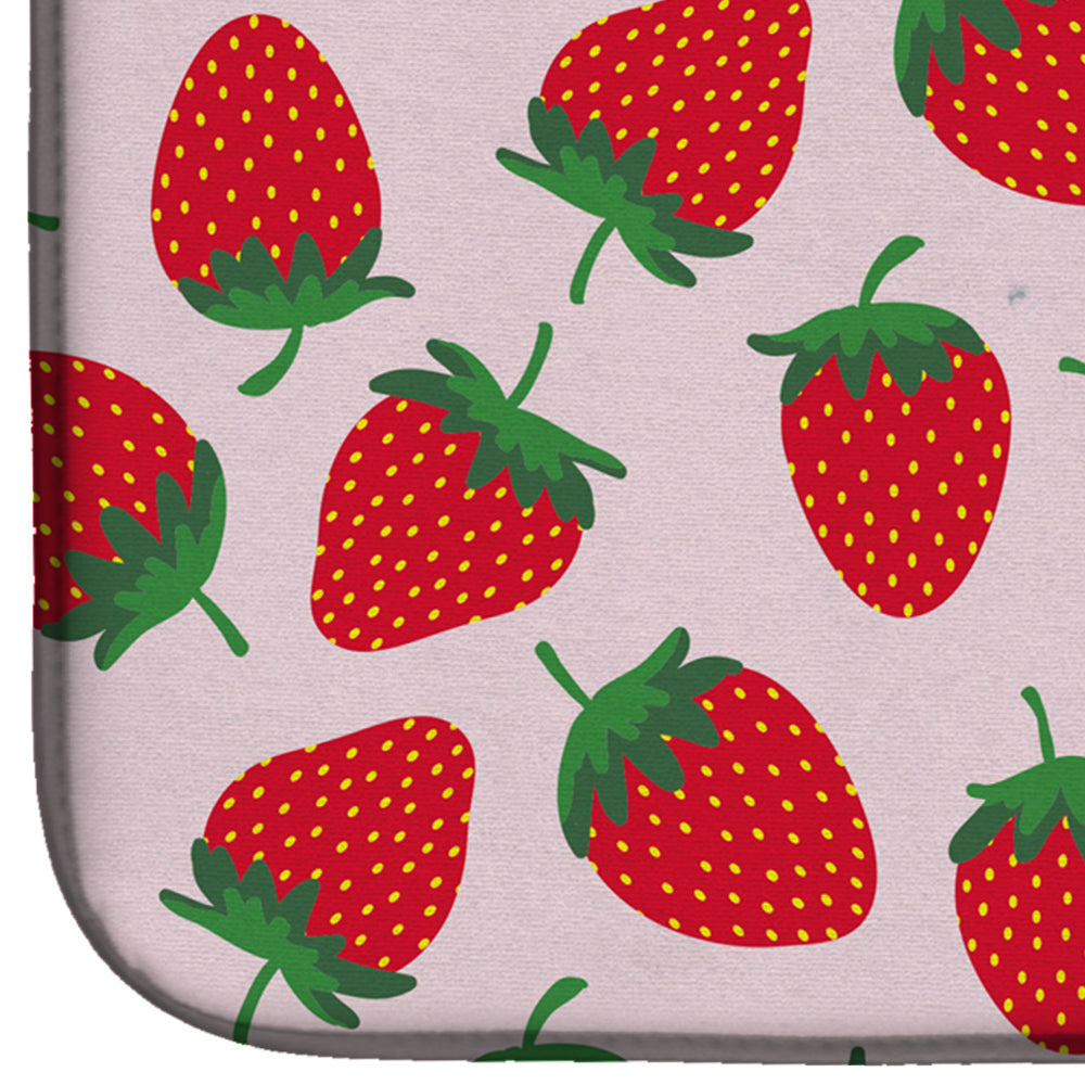 Strawberries on Pink Dish Drying Mat Absorbent Dish Drying Mat Pad for Kitchen Counter Dish Drainer Mat for Countertop, 14 x 21", Multicolor