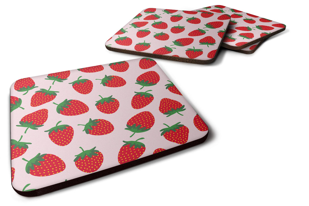 Strawberries on Pink Foam Coasters Set of 4 Cup Coasters for Indoor Outdoor, Tabletop Protection, Anti Slip, Mouse pad Material