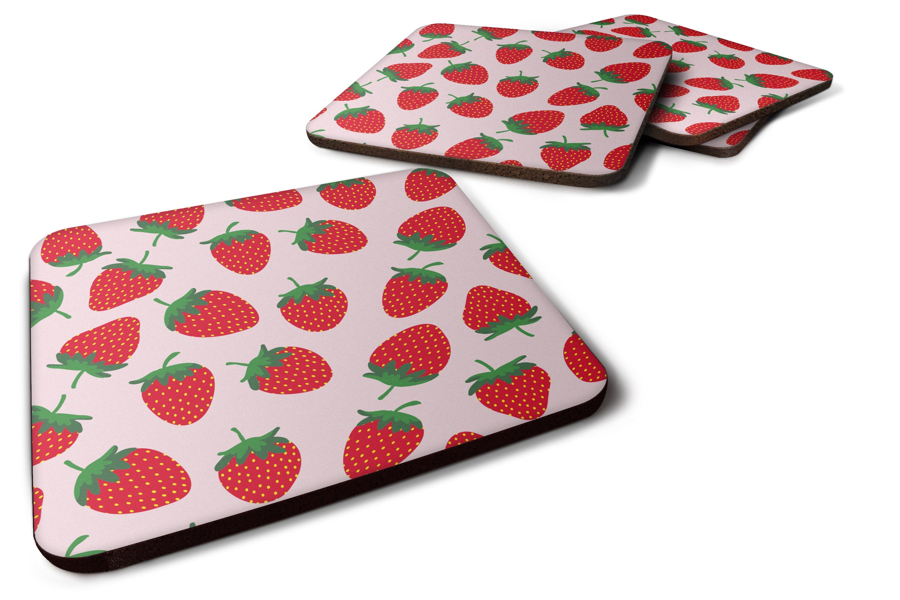 Strawberries on Pink Foam Coasters Set of 4 Cup Coasters for Indoor Outdoor, Tabletop Protection, Anti Slip, Mouse pad Material