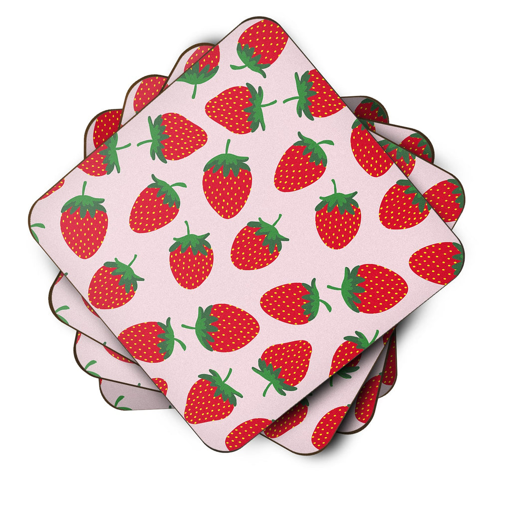 Strawberries on Pink Foam Coasters Set of 4 Cup Coasters for Indoor Outdoor, Tabletop Protection, Anti Slip, Mouse pad Material