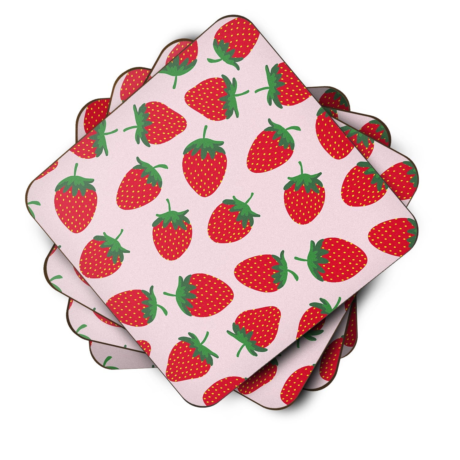 Strawberries on Pink Foam Coasters Set of 4 Cup Coasters for Indoor Outdoor, Tabletop Protection, Anti Slip, Mouse pad Material