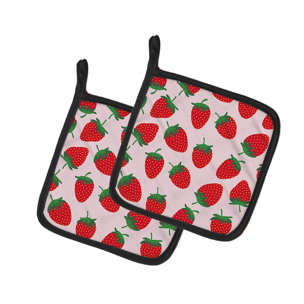 Strawberries on Pink Pot Holder Set of 2 Heat Resistant Quilted Hot Pads 7.5 x 7.5 Inch, Insulated Kitchen Trivets for Cooking & Baking