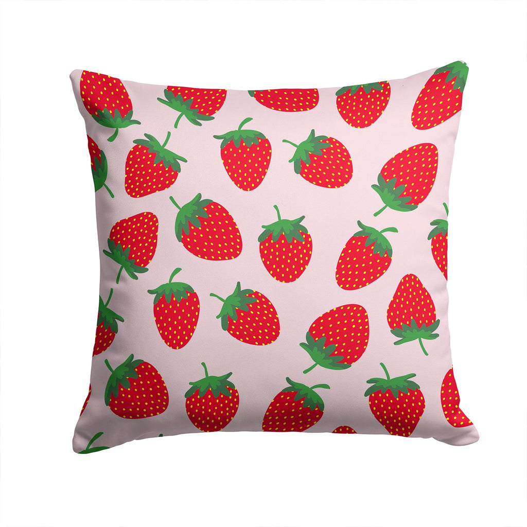Strawberries on Pink Decorative Throw Pillow 14x14 Indoor Outdoor Accent Cushion, Fabric Cover with Insert for Sofa, Bed, Porch & Living Room