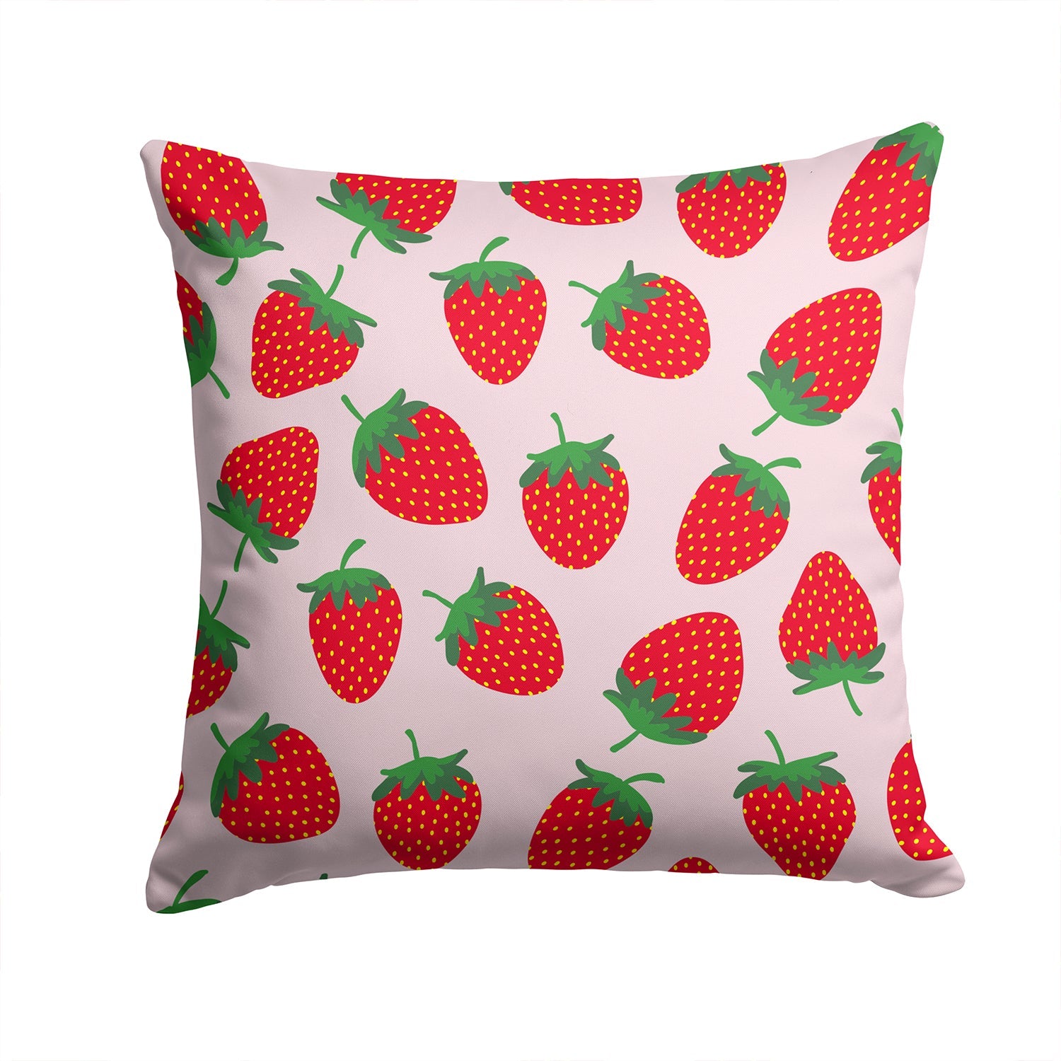 Strawberries on Pink Decorative Throw Pillow 14x14 Indoor Outdoor Accent Cushion, Fabric Cover with Insert for Sofa, Bed, Porch & Living Room