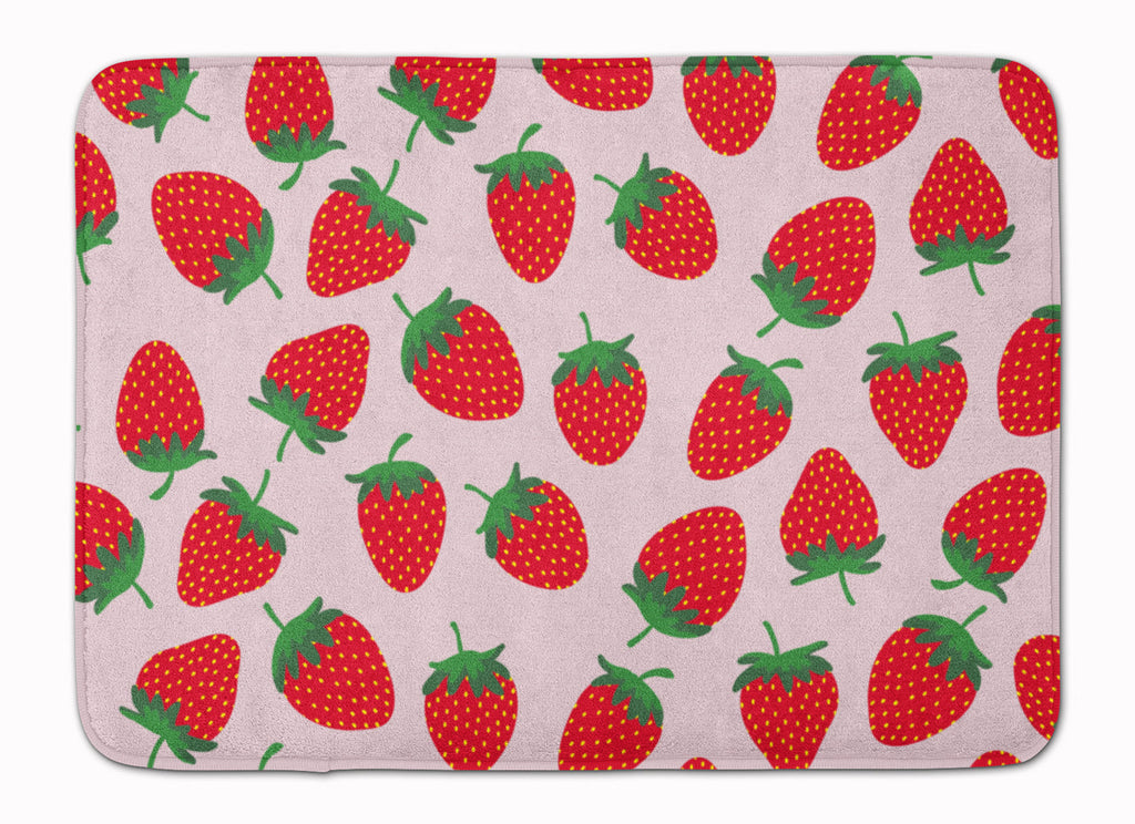 Strawberries on Pink Memory Foam Kitchen Mat Machine Washable Anti-Fatigue Cushion Comfort Bath or Kitchen Rug