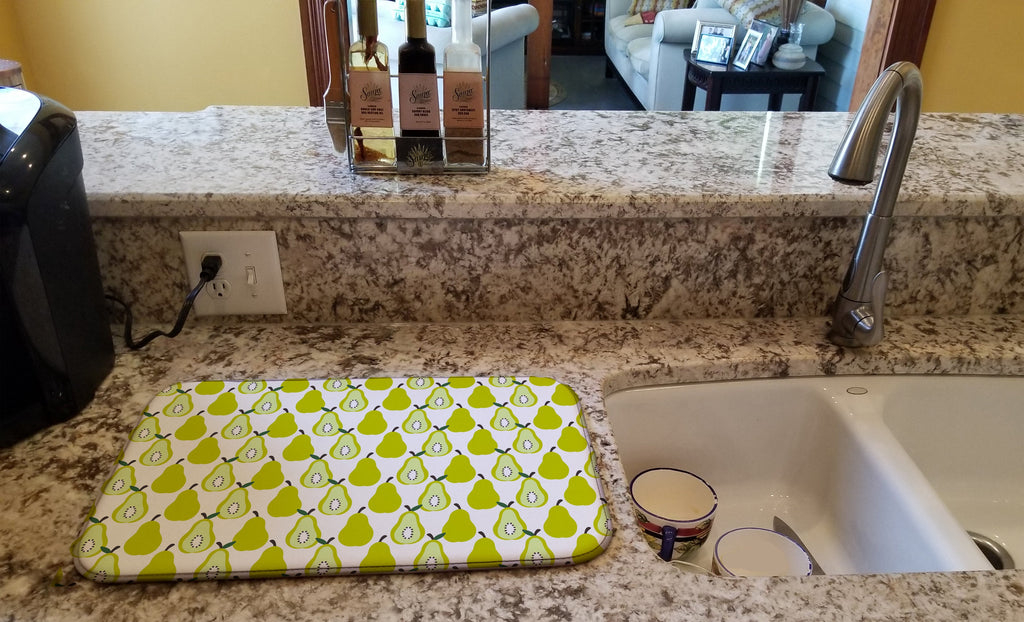 Pears on White Dish Drying Mat Absorbent Dish Drying Mat Pad for Kitchen Counter Dish Drainer Mat for Countertop, 14 x 21", Multicolor