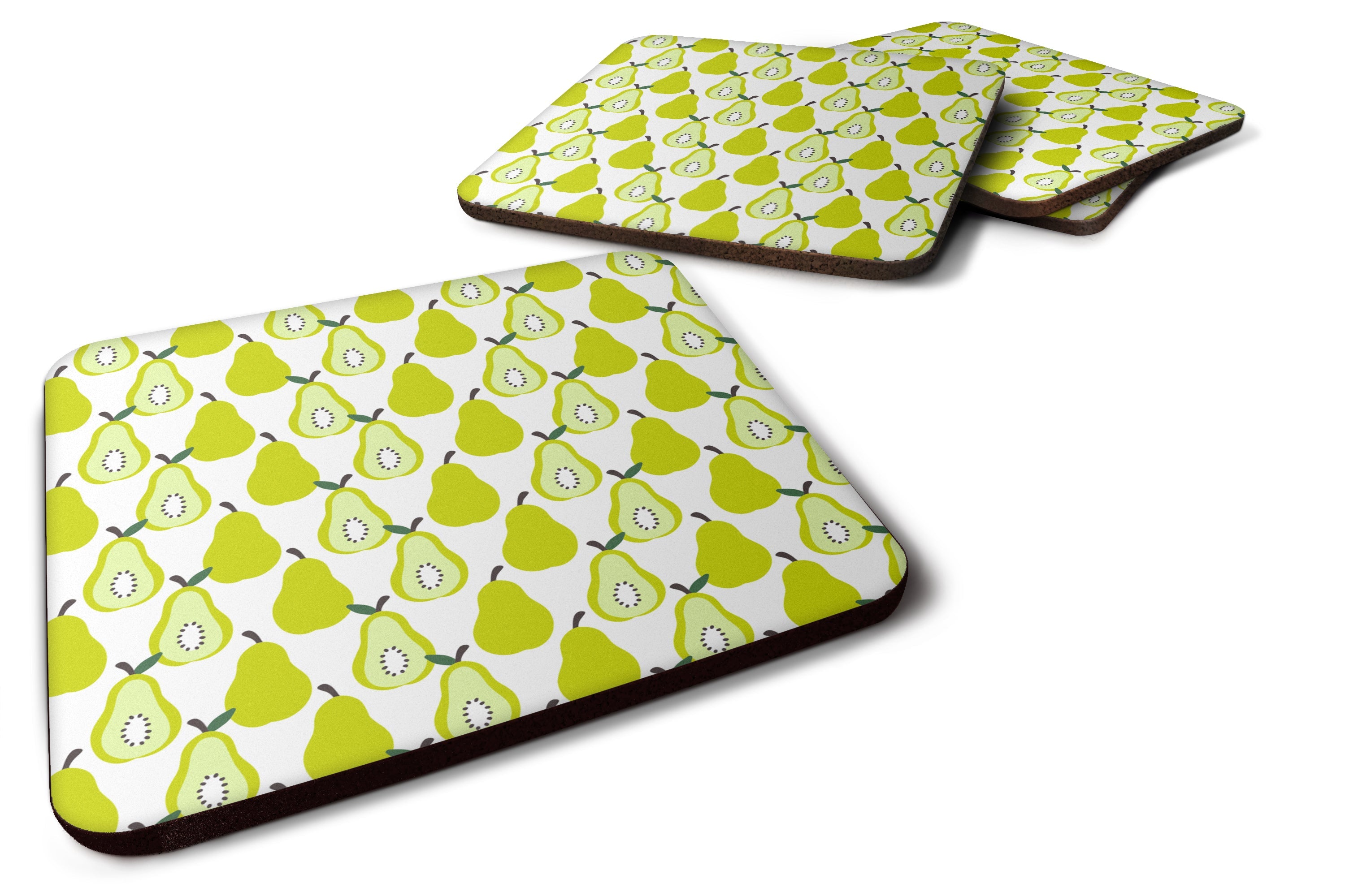 Pears on White Foam Coasters Set of 4 Cup Coasters for Indoor Outdoor, Tabletop Protection, Anti Slip, Mouse pad Material