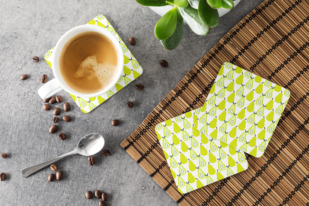 Pears on White Foam Coasters Set of 4 Cup Coasters for Indoor Outdoor, Tabletop Protection, Anti Slip, Mouse pad Material