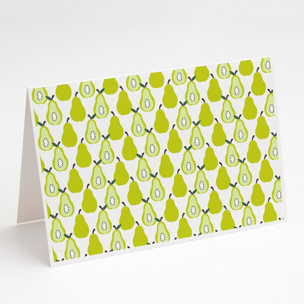 Pears on White Greeting Cards Pack of 8 Blank Cards with Envelopes Whimsical A7 Size 5x7