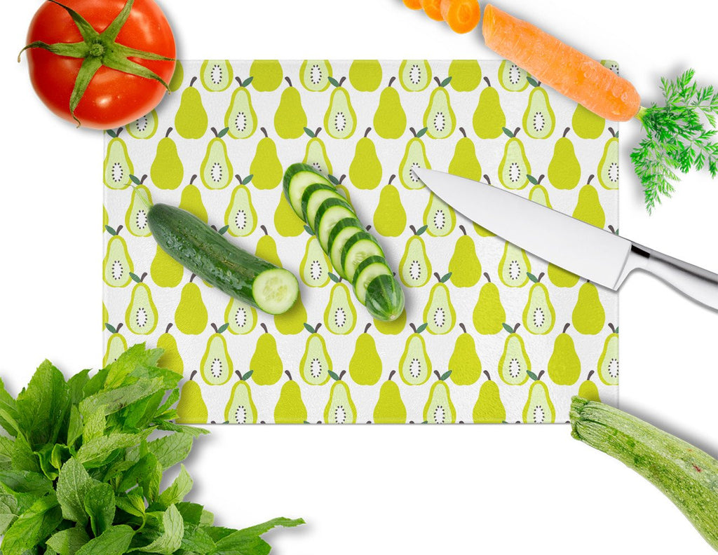 Pears on White Cutting Board Tempered Glass Kitchen Cutting Surface, Heat Resistant Chopping, Non-Slip Feet, Food Prep & Serving