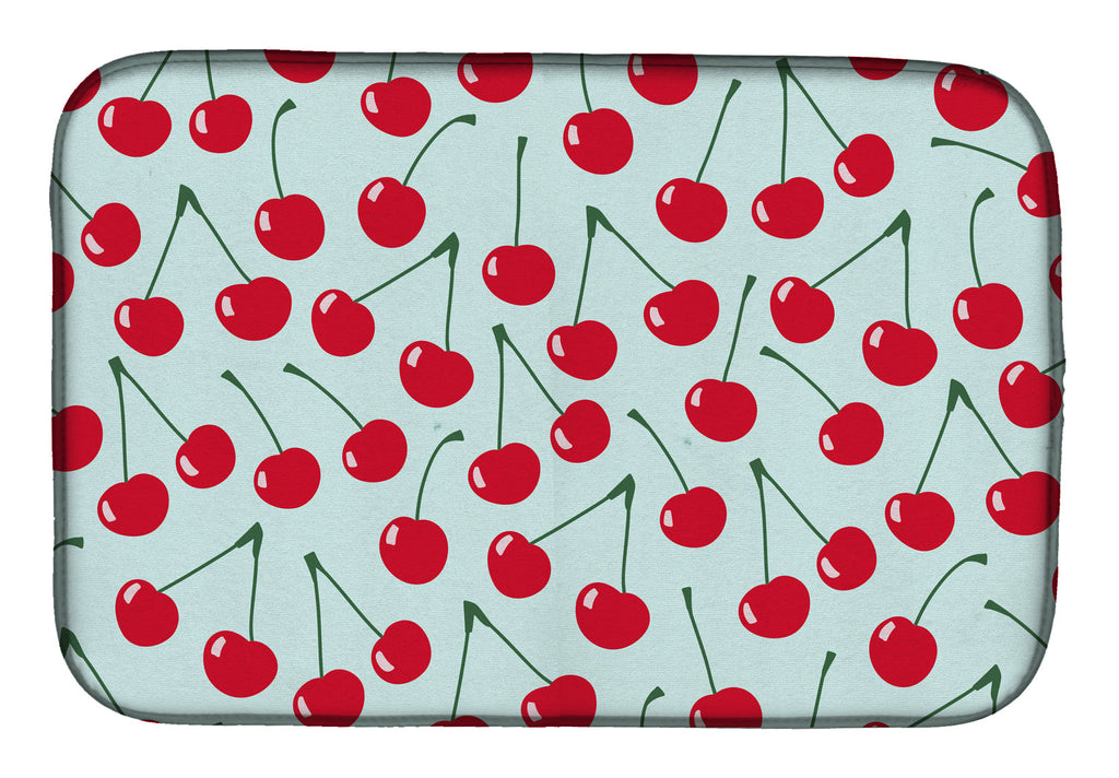 Cherries on Blue Dish Drying Mat Absorbent Dish Drying Mat Pad for Kitchen Counter Dish Drainer Mat for Countertop, 14 x 21", Multicolor