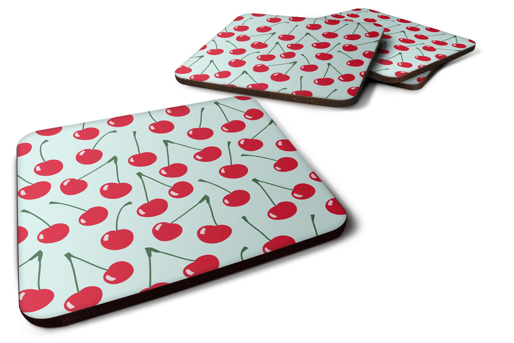 Cherries on Blue Foam Coasters Set of 4 Cup Coasters for Indoor Outdoor, Tabletop Protection, Anti Slip, Mouse pad Material