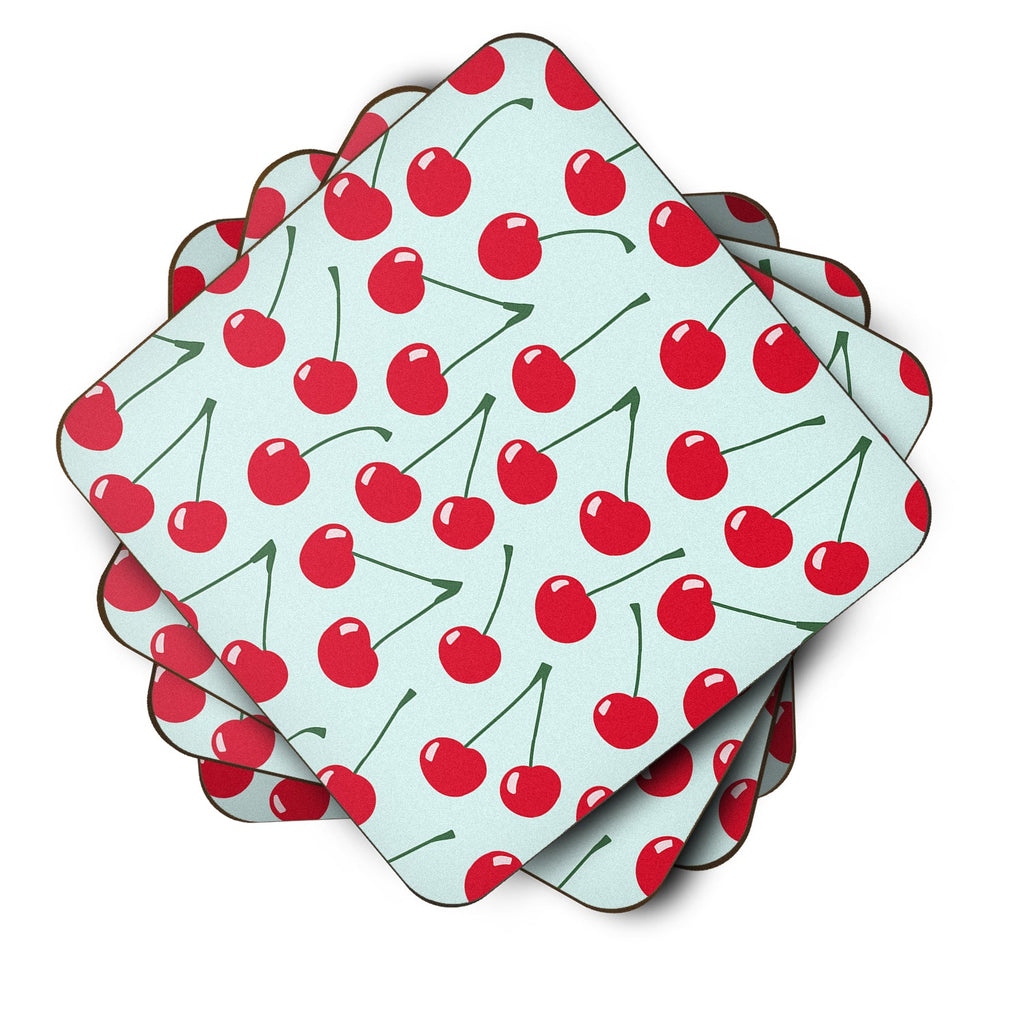 Cherries on Blue Foam Coasters Set of 4 Cup Coasters for Indoor Outdoor, Tabletop Protection, Anti Slip, Mouse pad Material