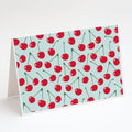 Cherries on Blue Greeting Cards Pack of 8 Blank Cards with Envelopes Whimsical A7 Size 5x7