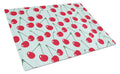 Cherries on Blue Cutting Board Tempered Glass Kitchen Cutting Surface, Heat Resistant Chopping, Non-Slip Feet, Food Prep & Serving