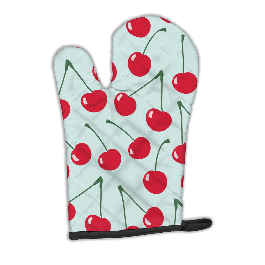 Cherries on Blue Oven Mitt Heat Resistant Thick Oven Mitt for Hot Pans and Oven, Kitchen Mitt Protect Hands, Cooking Baking Glove