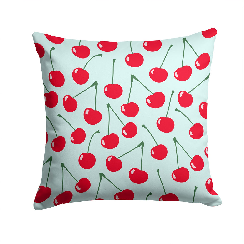 Cherries on Blue Decorative Throw Pillow 14x14 Indoor Outdoor Accent Cushion, Fabric Cover with Insert for Sofa, Bed, Porch & Living Room