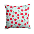 Cherries on Blue Decorative Throw Pillow 14x14 Indoor Outdoor Accent Cushion, Fabric Cover with Insert for Sofa, Bed, Porch & Living Room