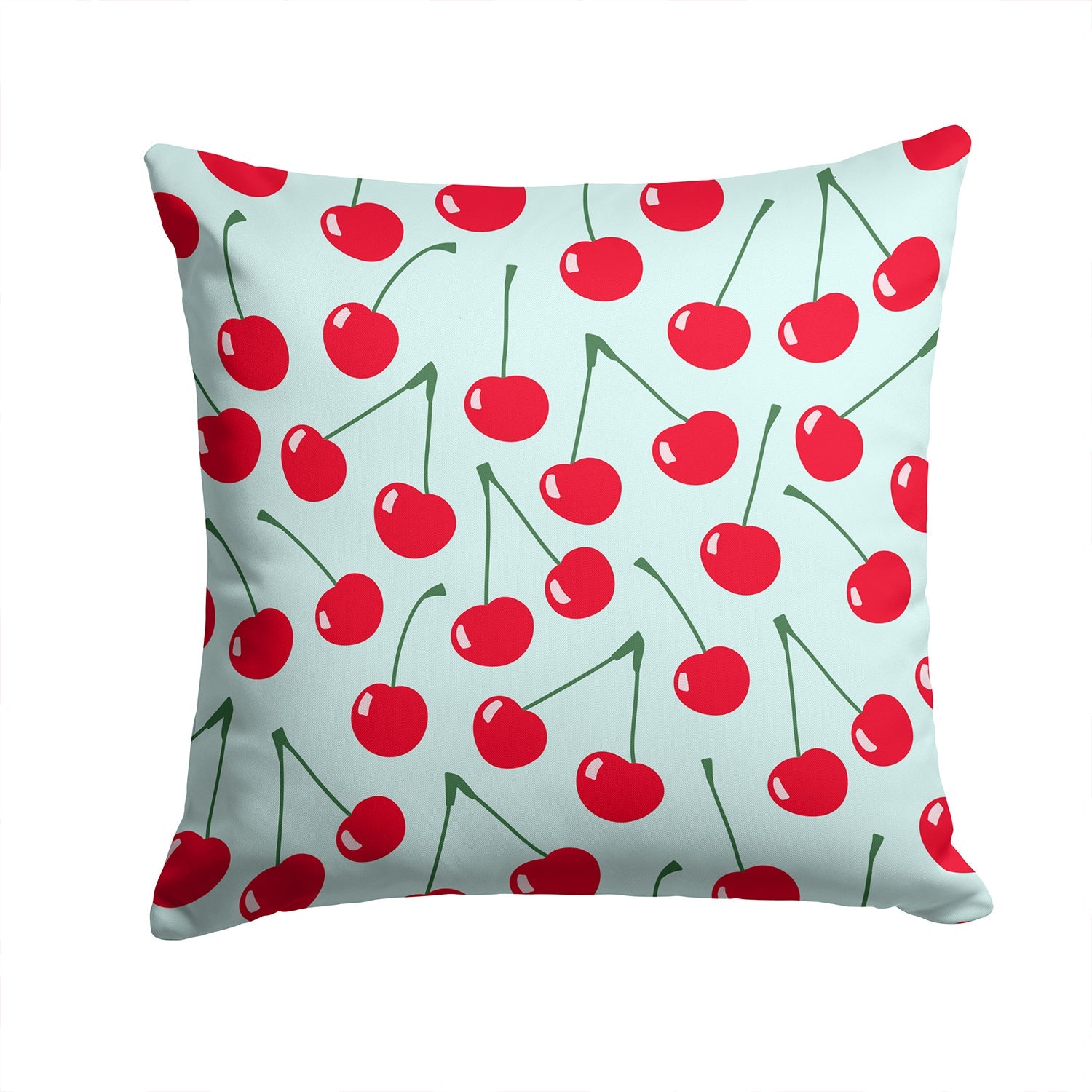 Cherries on Blue Decorative Throw Pillow 14x14 Indoor Outdoor Accent Cushion, Fabric Cover with Insert for Sofa, Bed, Porch & Living Room