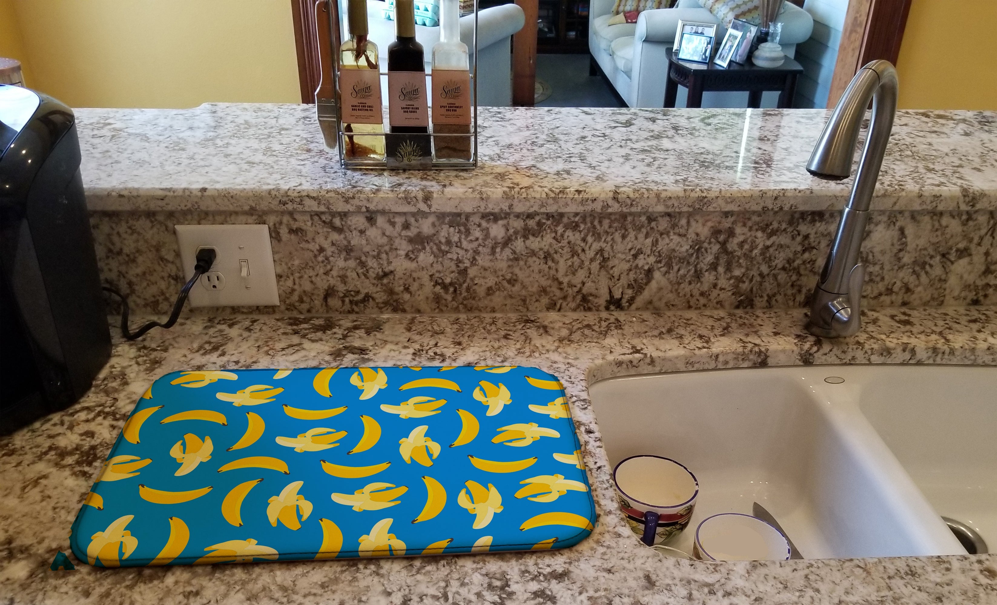 Bananas on Blue Dish Drying Mat Absorbent Dish Drying Mat Pad for Kitchen Counter Dish Drainer Mat for Countertop, 14 x 21", Multicolor