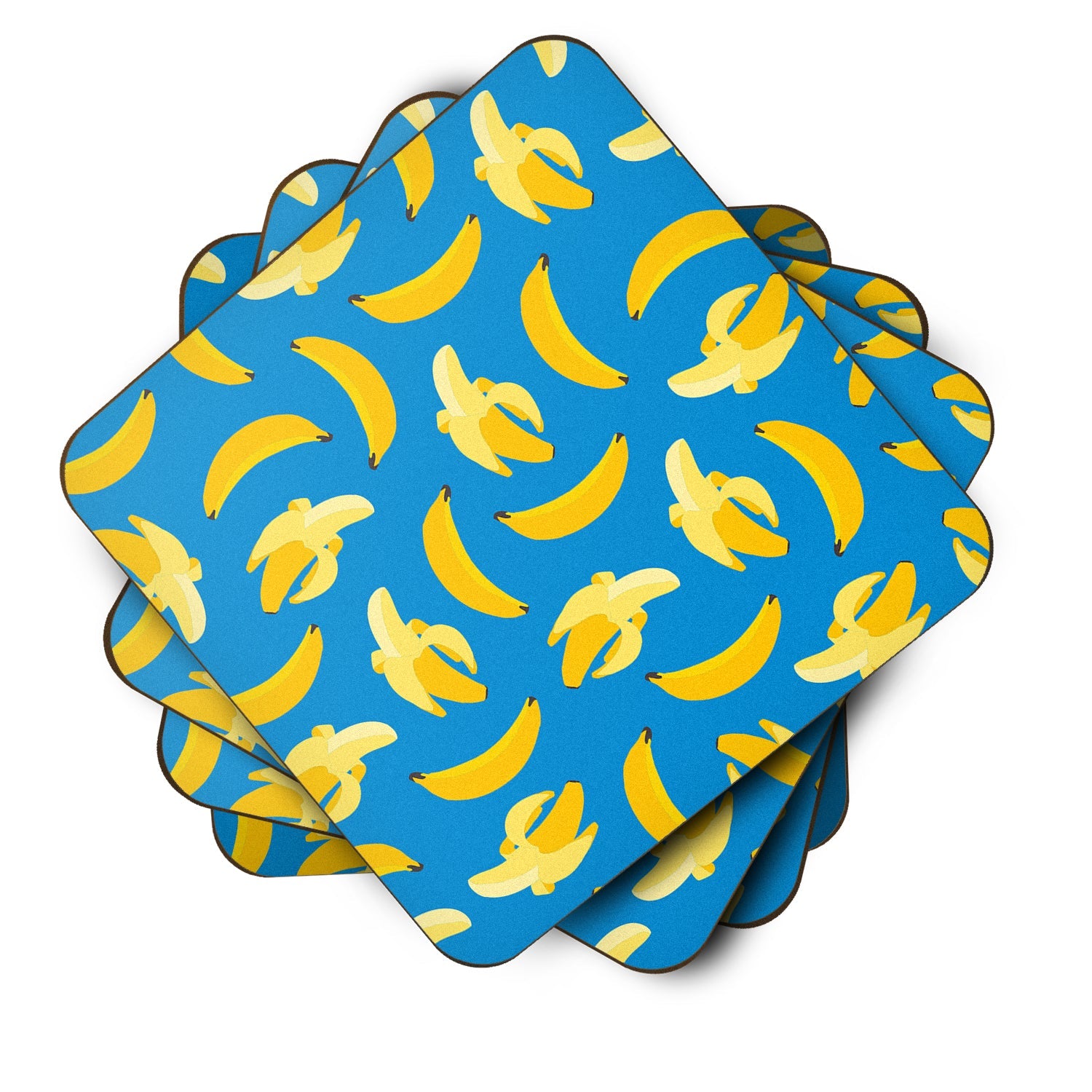 Bananas on Blue Foam Coasters Set of 4 Cup Coasters for Indoor Outdoor, Tabletop Protection, Anti Slip, Mouse pad Material