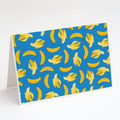 Bananas on Blue Greeting Cards Pack of 8 Blank Cards with Envelopes Whimsical A7 Size 5x7