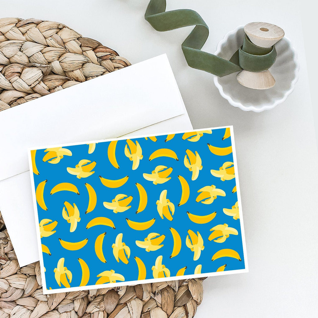 Bananas on Blue Greeting Cards Pack of 8 Blank Cards with Envelopes Whimsical A7 Size 5x7