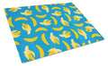 Bananas on Blue Cutting Board Tempered Glass Kitchen Cutting Surface, Heat Resistant Chopping, Non-Slip Feet, Food Prep & Serving