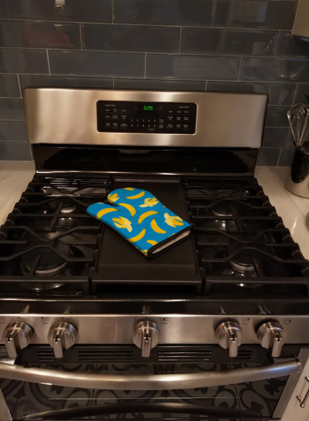 Bananas on Blue Oven Mitt Heat Resistant Thick Oven Mitt for Hot Pans and Oven, Kitchen Mitt Protect Hands, Cooking Baking Glove