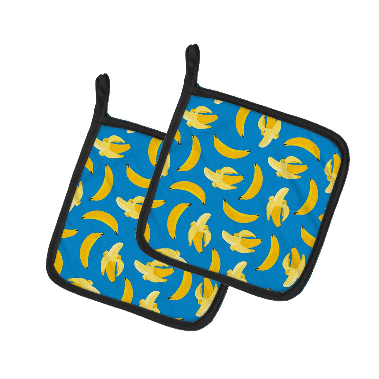 Bananas on Blue Pot Holder Set of 2 Heat Resistant Quilted Hot Pads 7.5 x 7.5 Inch, Insulated Kitchen Trivets for Cooking & Baking