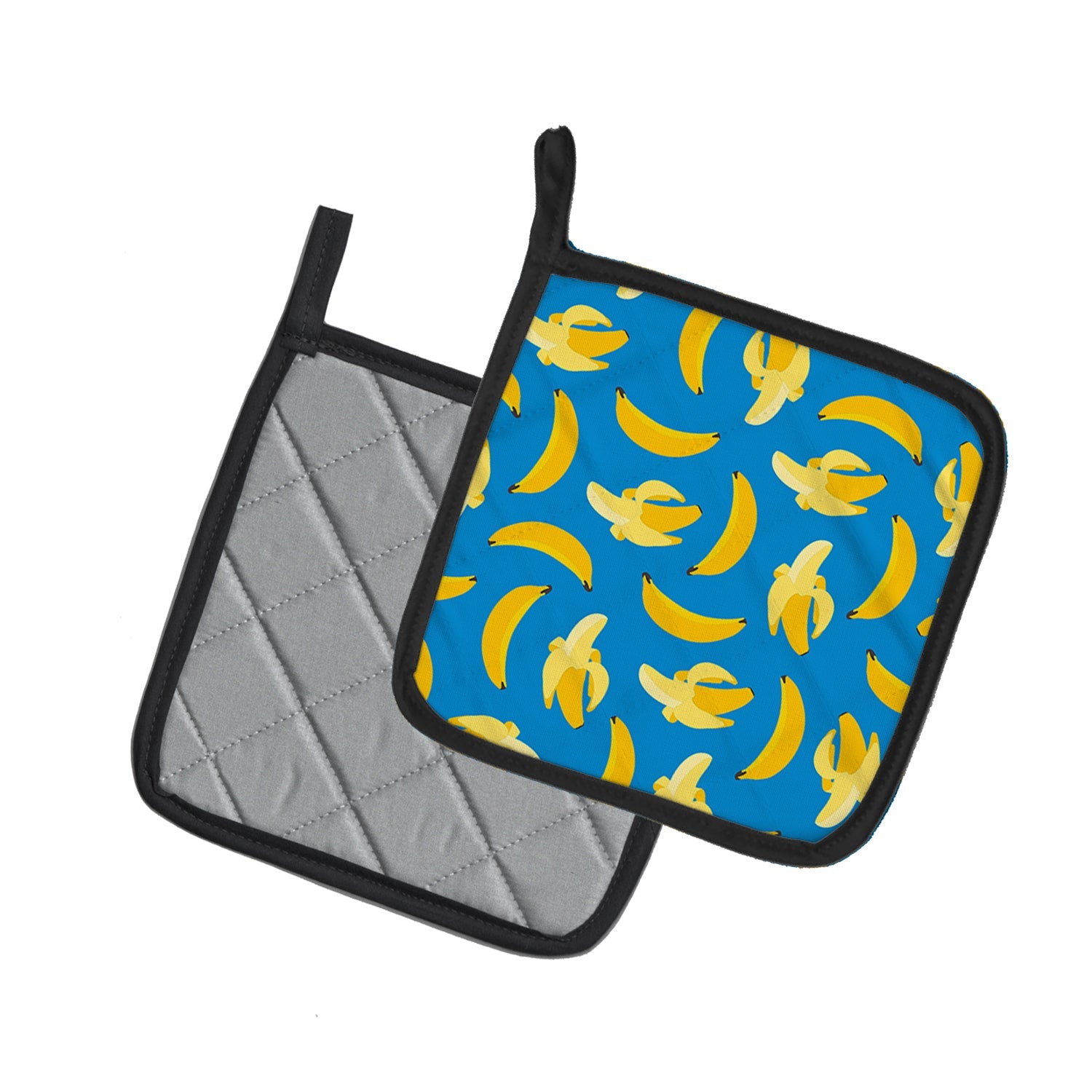 Bananas on Blue Pot Holder Set of 2 Heat Resistant Quilted Hot Pads 7.5 x 7.5 Inch, Insulated Kitchen Trivets for Cooking & Baking