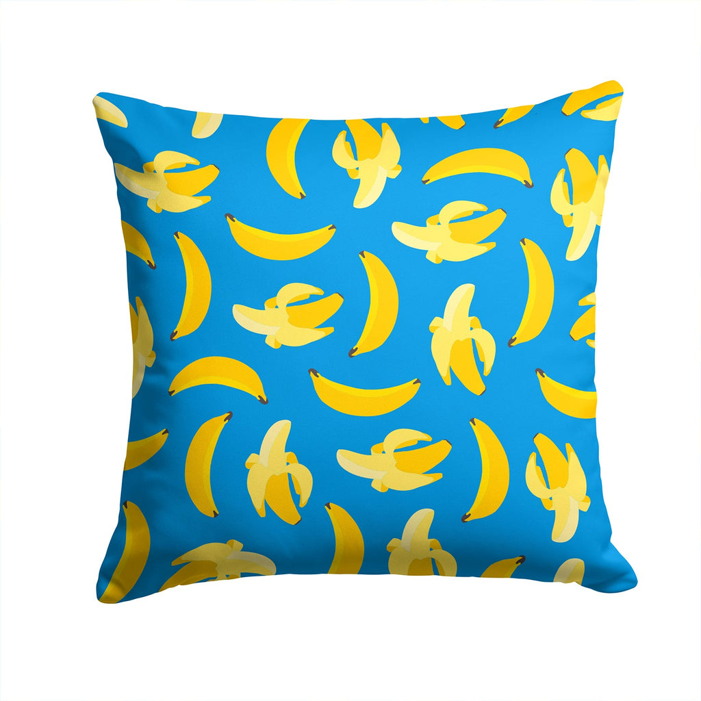 Bananas on Blue Decorative Throw Pillow 14x14 Indoor Outdoor Accent Cushion, Fabric Cover with Insert for Sofa, Bed, Porch & Living Room