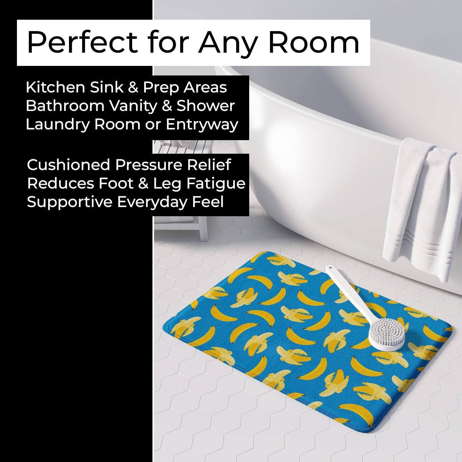 Bananas on Blue Memory Foam Kitchen Mat Machine Washable Anti-Fatigue Cushion Comfort Bath or Kitchen Rug