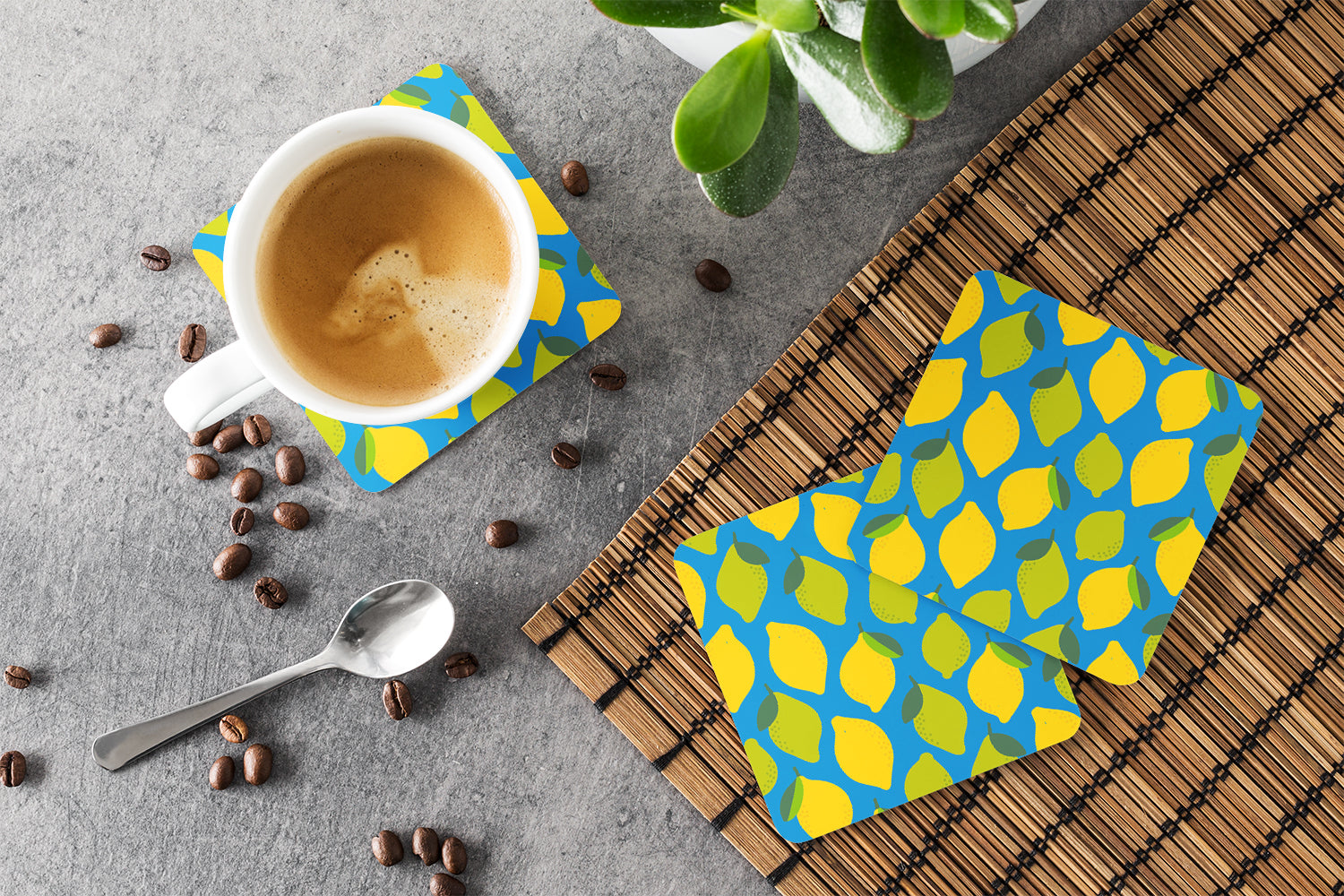 Lemons and Limes Foam Coasters Set of 4 Cup Coasters for Indoor Outdoor, Tabletop Protection, Anti Slip, Mouse pad Material