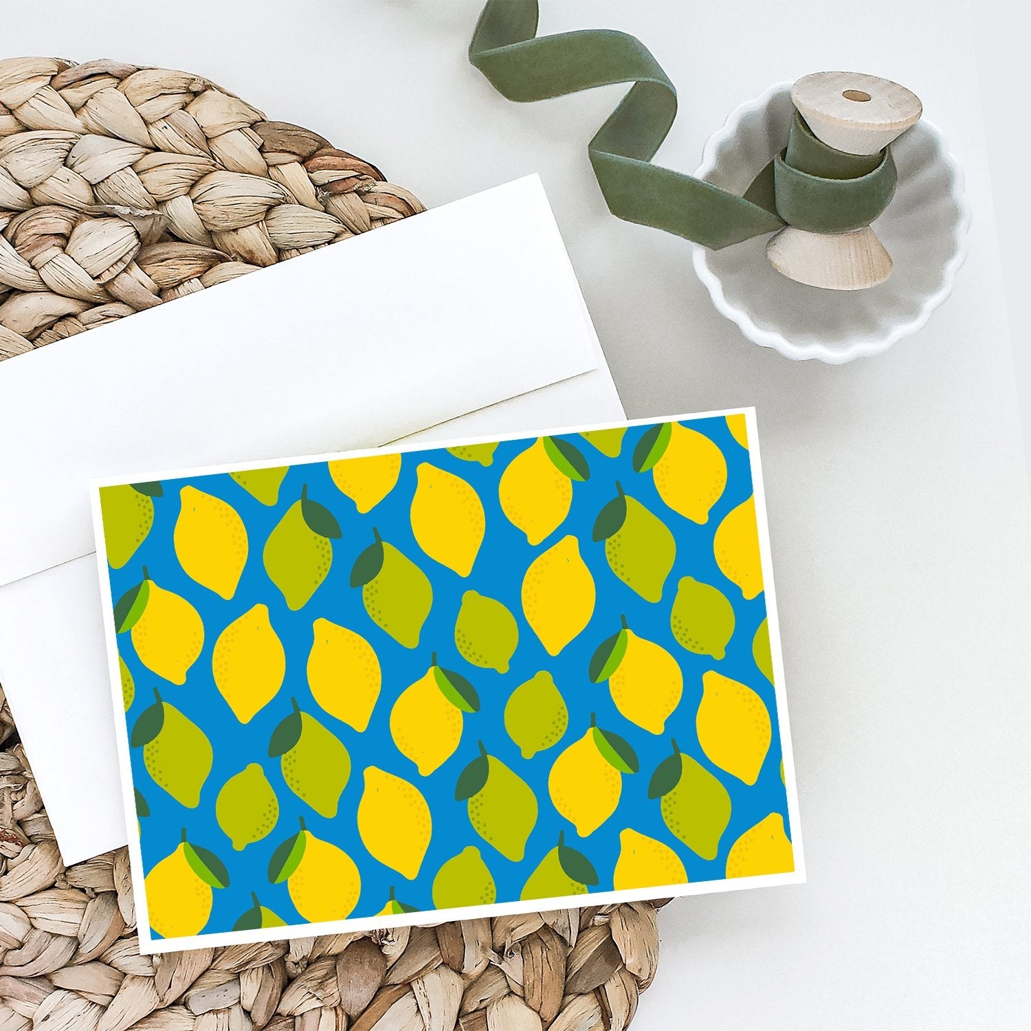 Lemons and Limes Greeting Cards Pack of 8 Blank Cards with Envelopes Whimsical A7 Size 5x7