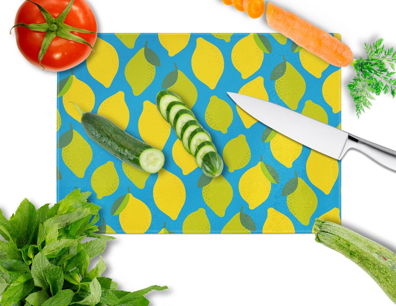 Lemons and Limes Cutting Board Tempered Glass Kitchen Cutting Surface, Heat Resistant Chopping, Non-Slip Feet, Food Prep & Serving