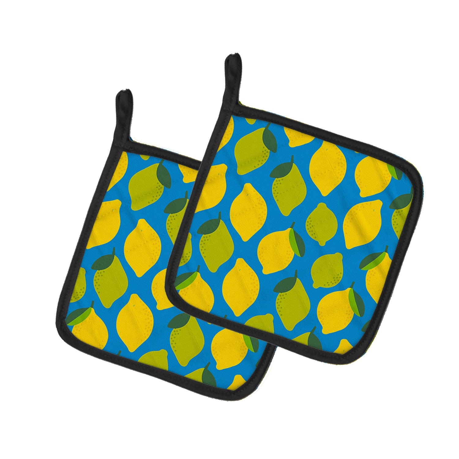 Lemons and Limes Pot Holder Set of 2 Heat Resistant Quilted Hot Pads 7.5 x 7.5 Inch, Insulated Kitchen Trivets for Cooking & Baking