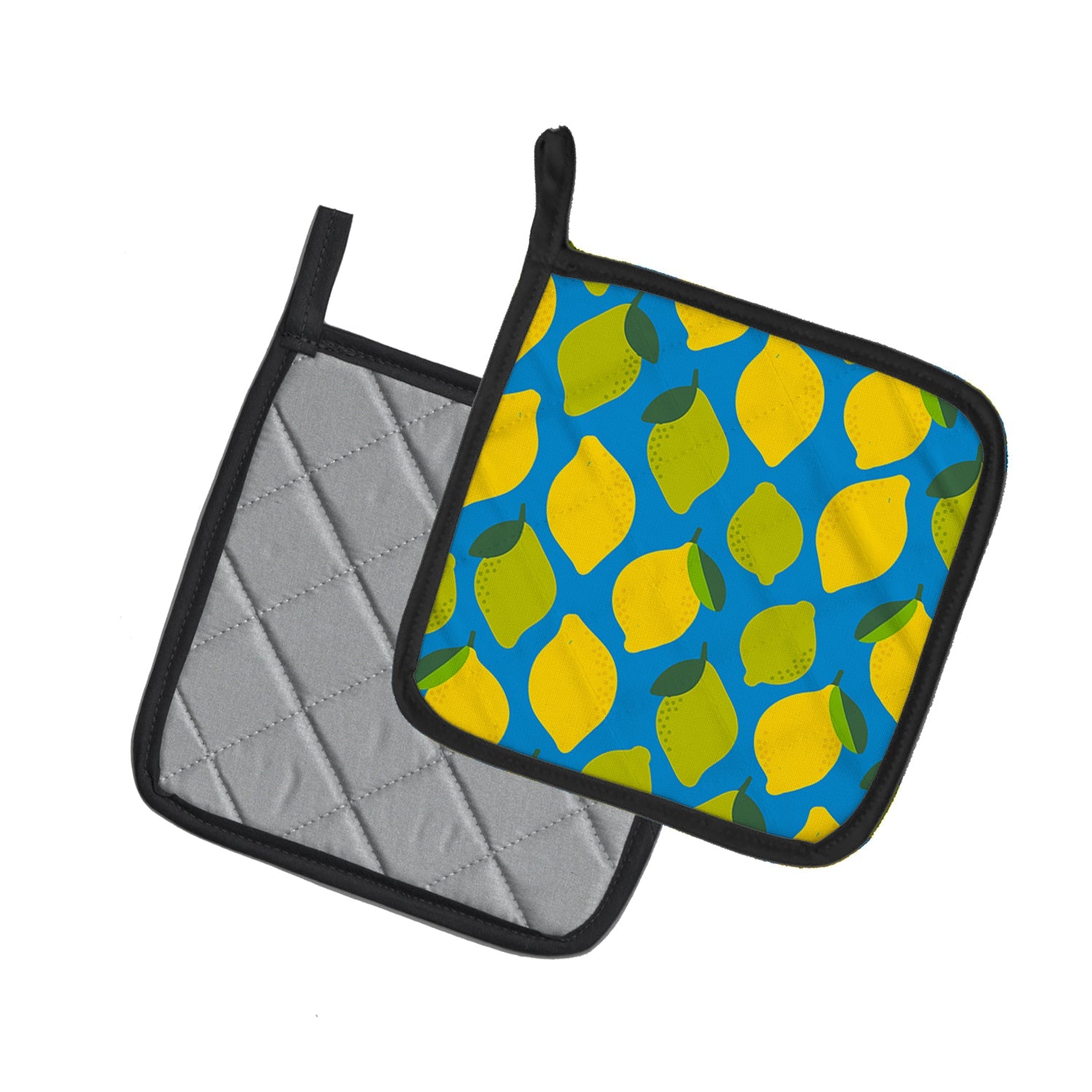 Lemons and Limes Pot Holder Set of 2 Heat Resistant Quilted Hot Pads 7.5 x 7.5 Inch, Insulated Kitchen Trivets for Cooking & Baking