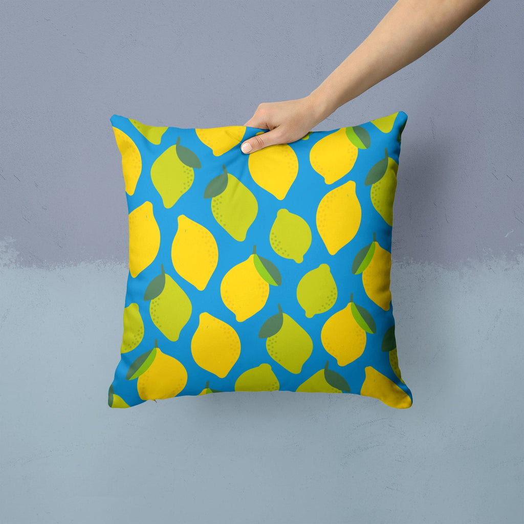 Lemons and Limes Decorative Throw Pillow 14x14 Indoor Outdoor Accent Cushion, Fabric Cover with Insert for Sofa, Bed, Porch & Living Room