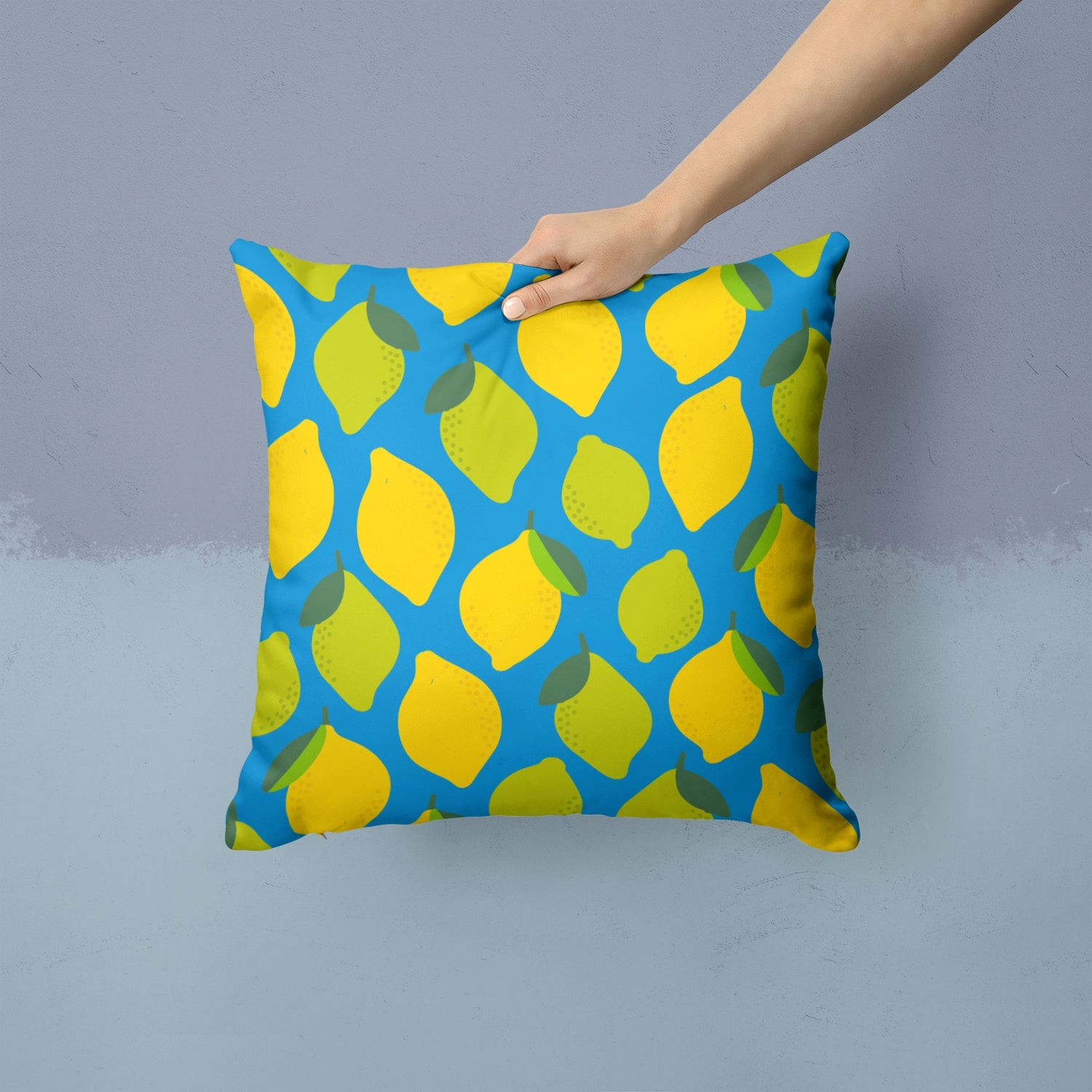 Lemons and Limes Decorative Throw Pillow 14x14 Indoor Outdoor Accent Cushion, Fabric Cover with Insert for Sofa, Bed, Porch & Living Room