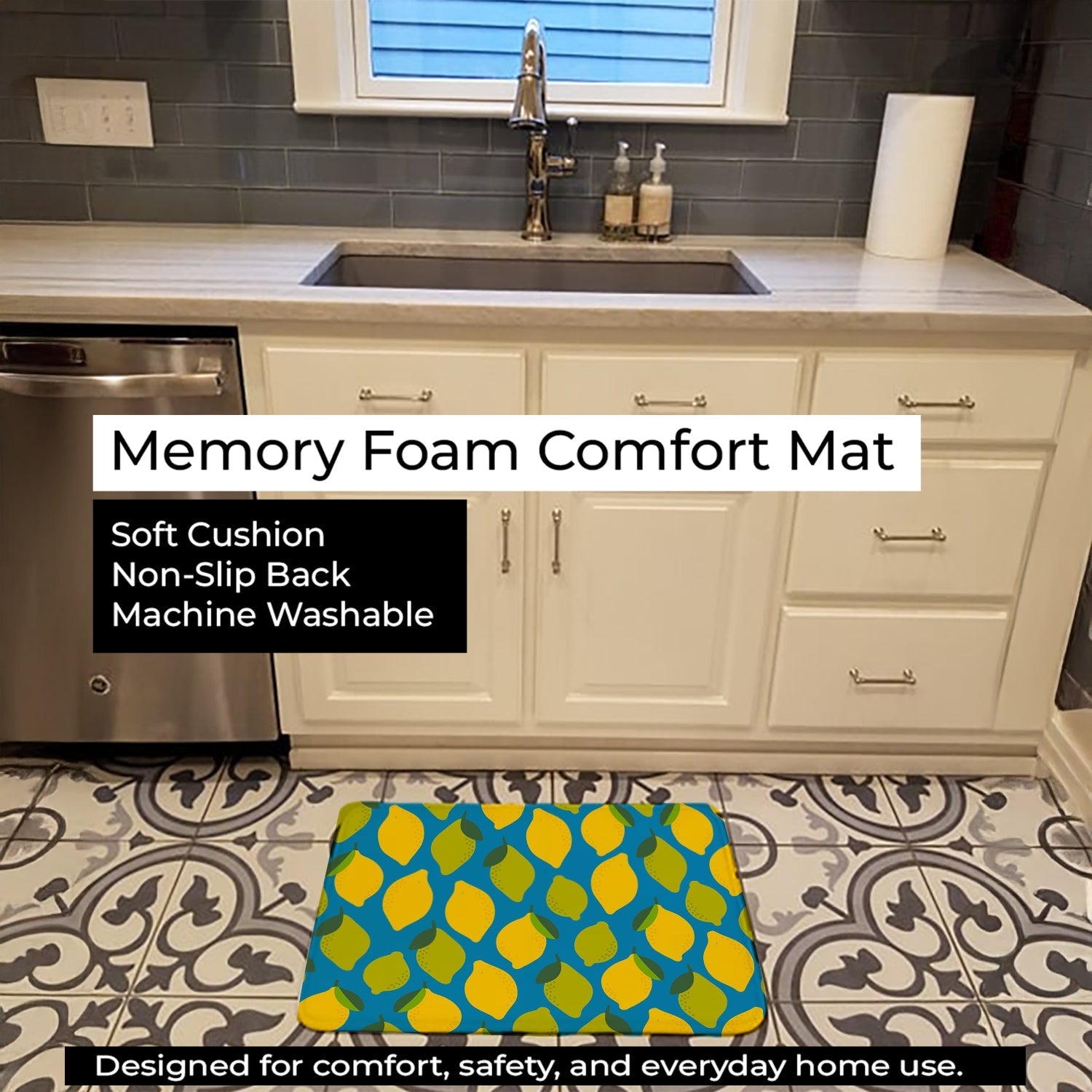 Lemons and Limes Memory Foam Kitchen Mat Machine Washable Anti-Fatigue Cushion Comfort Bath or Kitchen Rug