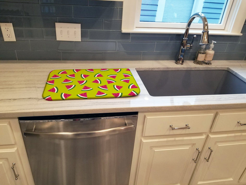 Watermelon on Lime Green Dish Drying Mat Absorbent Dish Drying Mat Pad for Kitchen Counter Dish Drainer Mat for Countertop, 14 x 21", Multicolor