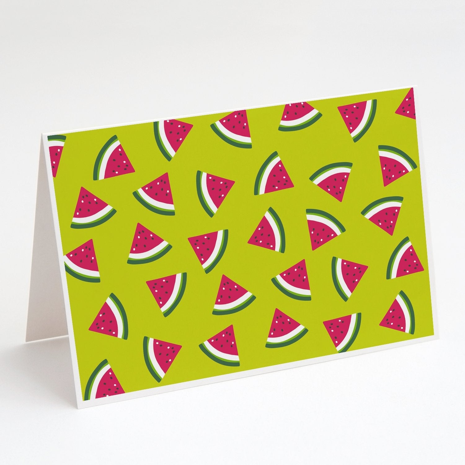 Watermelon on Lime Green Greeting Cards Pack of 8 Blank Cards with Envelopes Whimsical A7 Size 5x7
