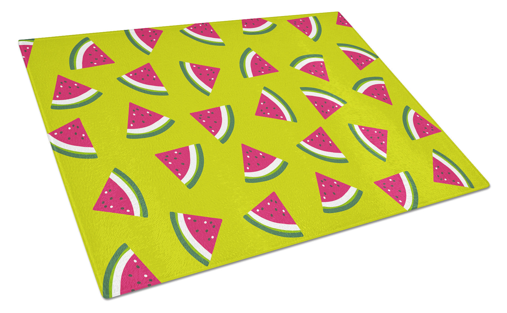Watermelon on Lime Green Cutting Board Tempered Glass Kitchen Cutting Surface, Heat Resistant Chopping, Non-Slip Feet, Food Prep & Serving