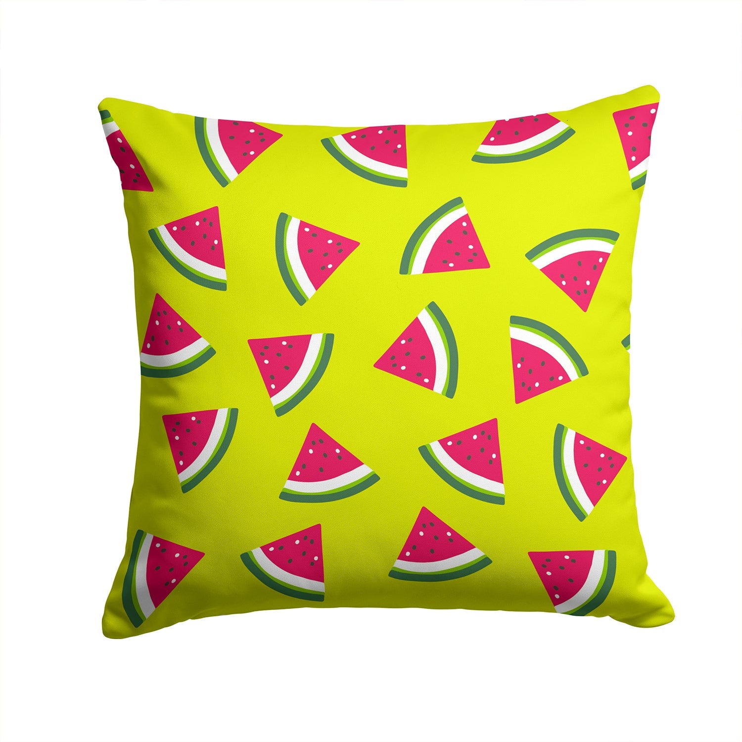 Watermelon on Lime Green Decorative Throw Pillow 14x14 Indoor Outdoor Accent Cushion, Fabric Cover with Insert for Sofa, Bed, Porch & Living Room