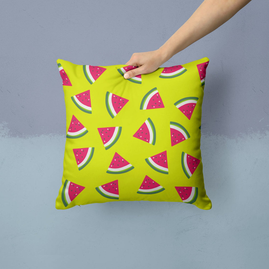 Watermelon on Lime Green Decorative Throw Pillow 14x14 Indoor Outdoor Accent Cushion, Fabric Cover with Insert for Sofa, Bed, Porch & Living Room